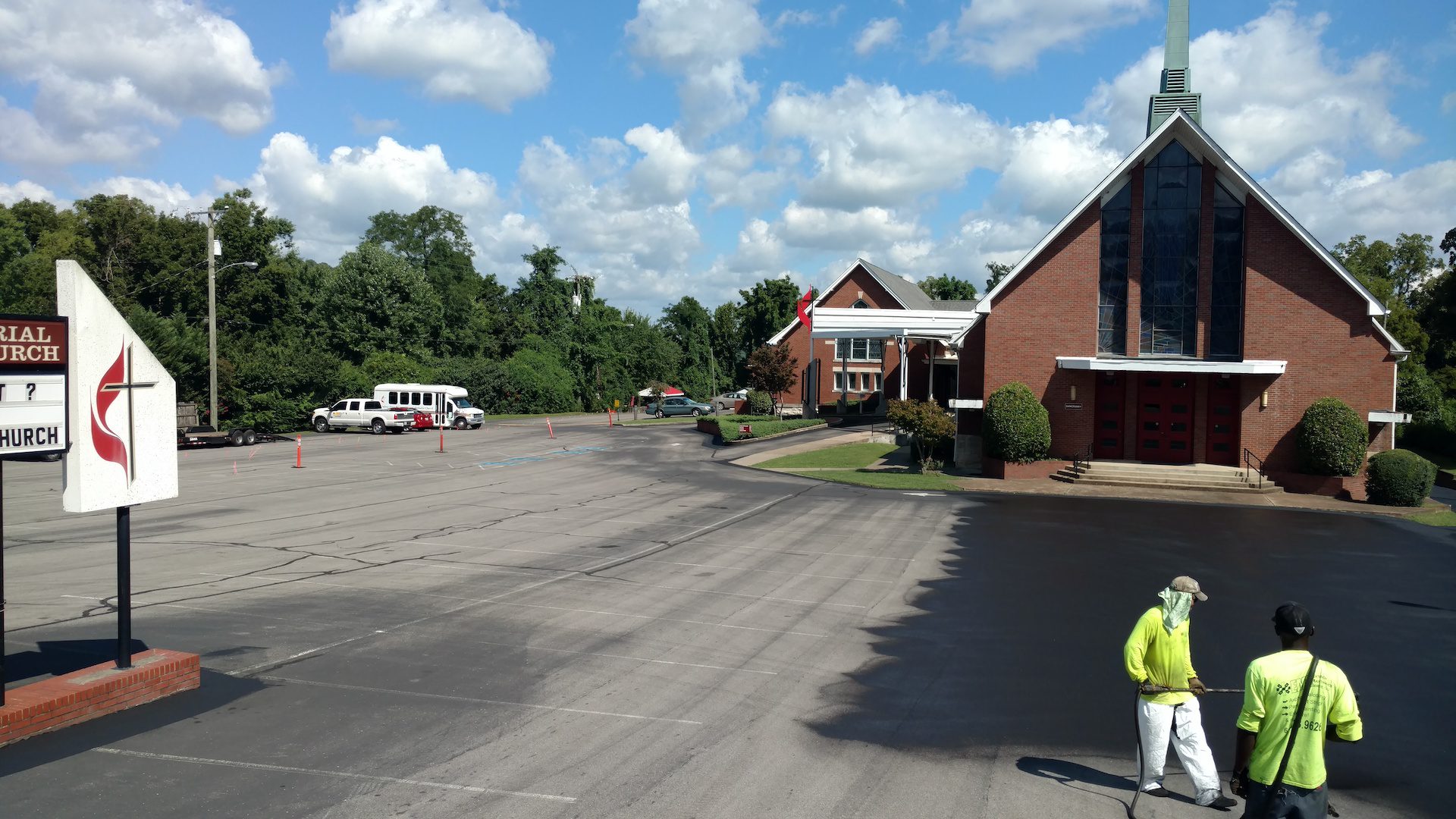 Church project included asphalt paving, asphalt parking lot repairs, parking lot maintenance, sealcoating, and parking lot striping.